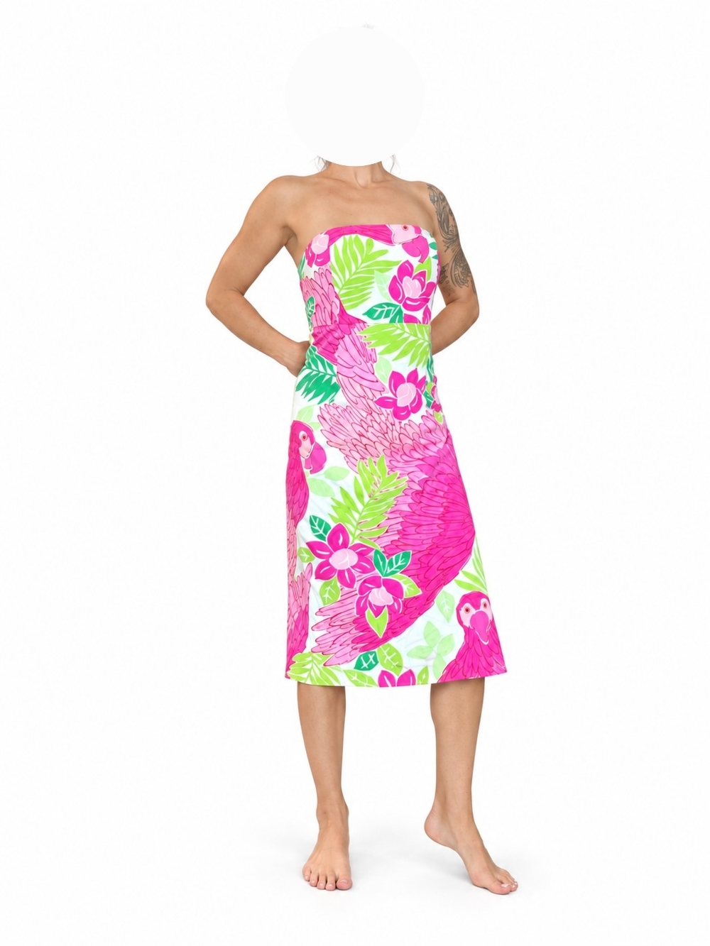 Lilly Pulitzer Strapless Pink & Green Tropical Parrot Dress